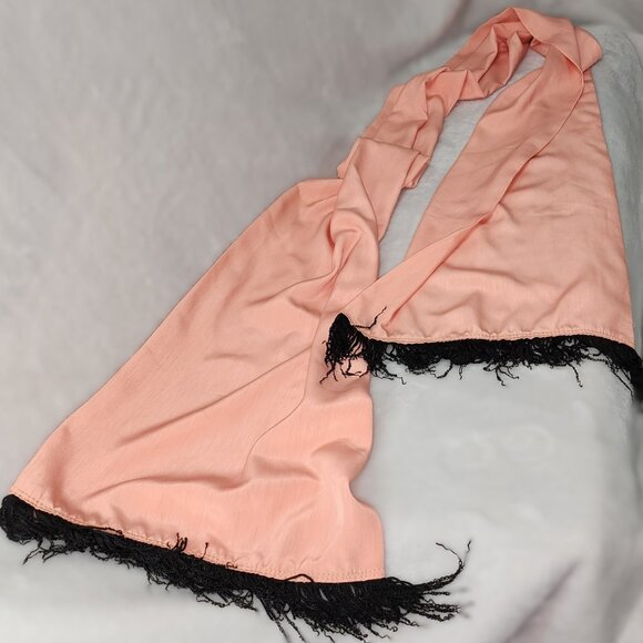 Orange Evening Scarf w/Black Fringe - Picture 7 of 8